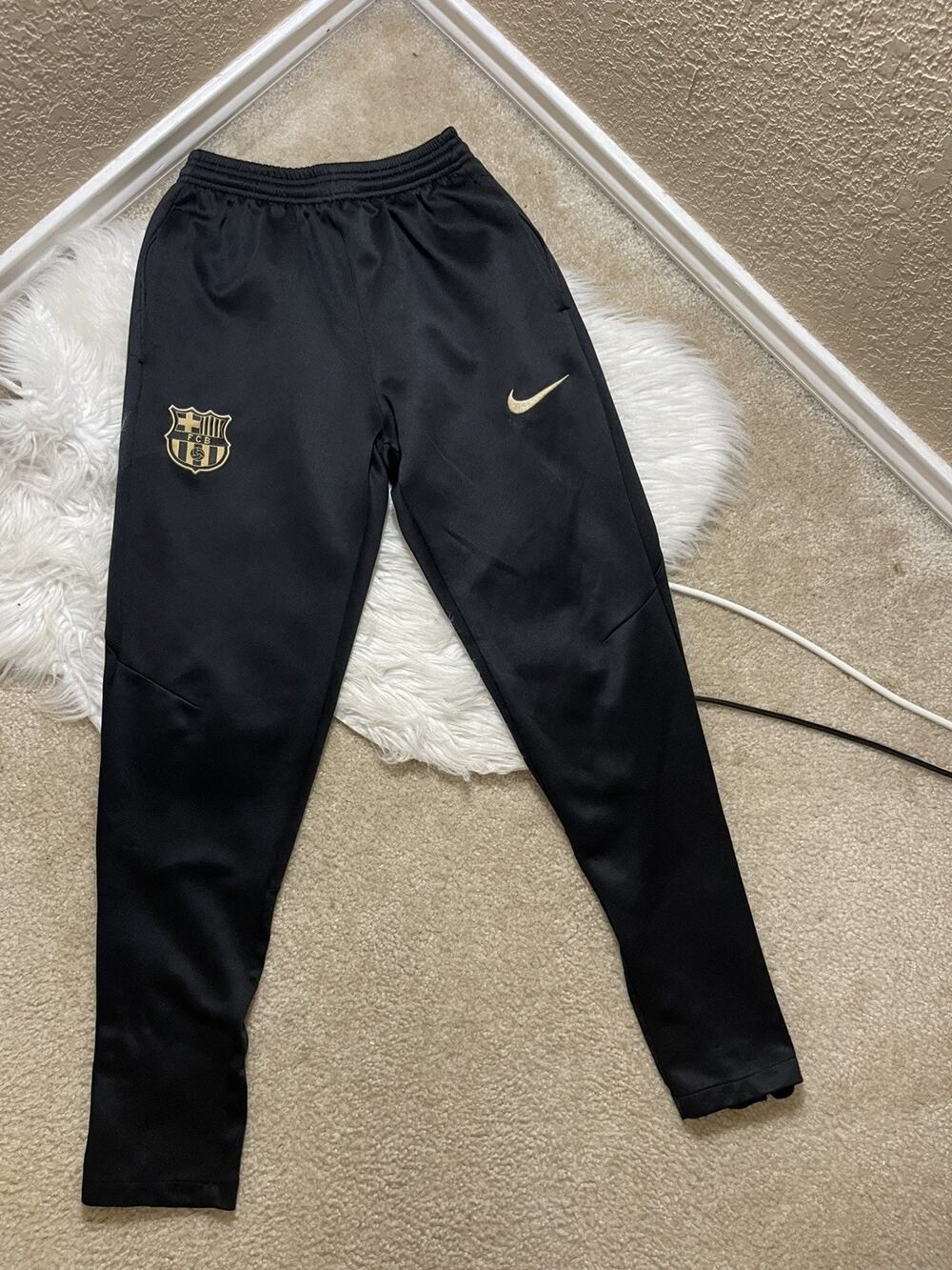 Nike FC Barcelona Track Soccer Tapered Pants Mens Medium Black Embroidered Logo